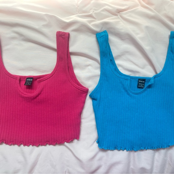 Pink and Blue Ribbed Crop Tops - Picture 1 of 4